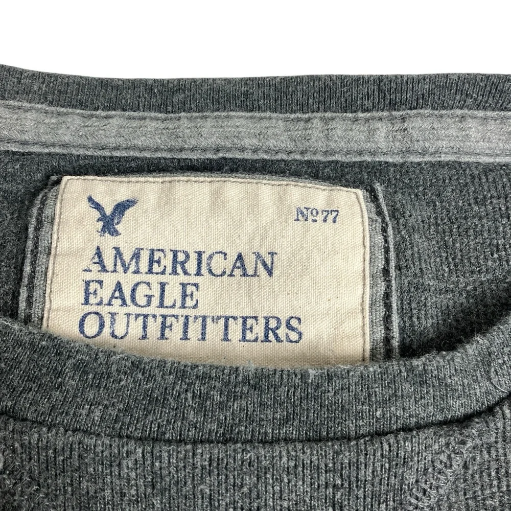 Y2K American Eagle NY Thermal Sweater Mens XXL 2XL‎ Gray Ribbed Grunge Preppy